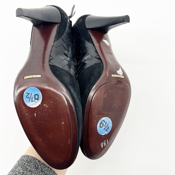 Cole Haan Black Suede Woven Ankle Boots Booties Basket Weave size 6.5 NWT - Picture 9 of 11